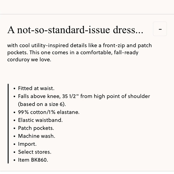 NWOT JCrew Corduroy Zip Front Dress - Picture 2 of 4